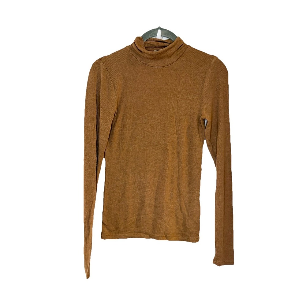 Aritzia Wilfred Rib Tan Brown Knit Turtleneck -‎ Small S - Soft Modal/Spandex